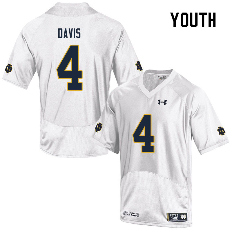 Youth NCAA Notre Dame Fighting Irish #4 Avery Davis Stitched College Under Armour Authentic White Football Jersey LP10X55FC